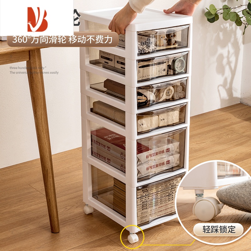 三维工匠抽屉式收纳柜文件塑料加厚多层带滑轮可移动化妆品桌底下储物柜子高清大图