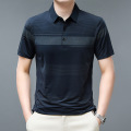 夏季新款男士polo衫纯色短袖t恤男冰丝薄款宽松翻领重磅男装 2XL 藏青