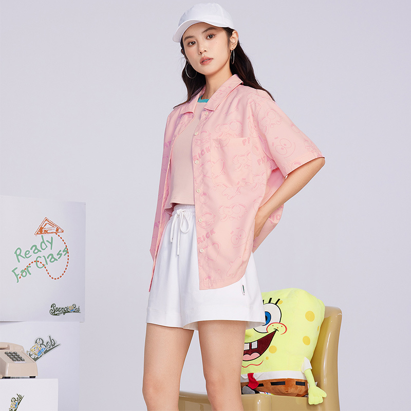 海绵宝宝联名丨361°衬衫女新款女士满印宽松休闲polo短袖外套潮