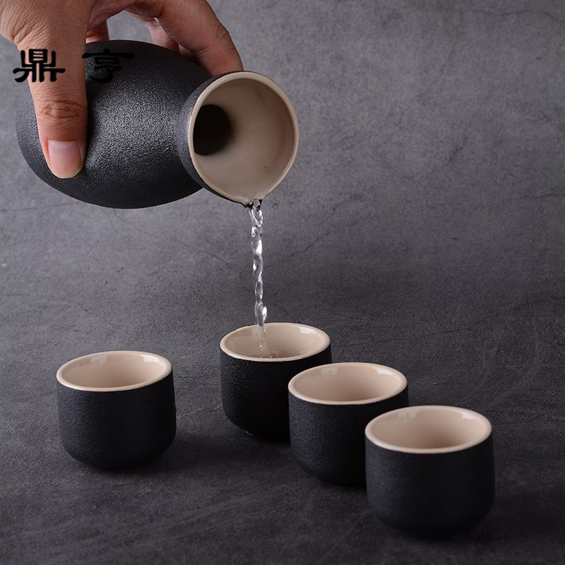 鼎亨清酒器黑粗陶小酒盅分酒器白酒杯日式烧酒壶黄酒复古仿古陶瓷