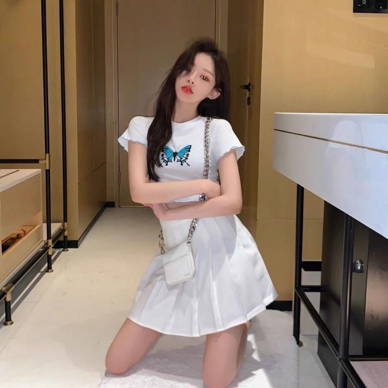 跳舞服装女新款套装裙子两件套修身露脐性感短t恤上衣