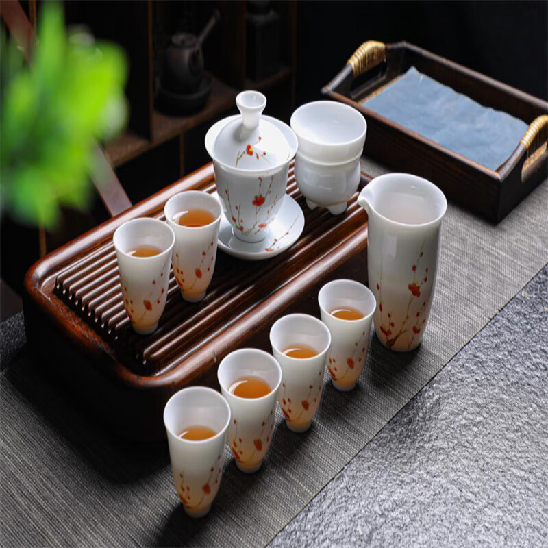拓牌 茶具套装 10头亮光手绘羊脂玉瓷 傲雪寒梅 TP064高清大图
