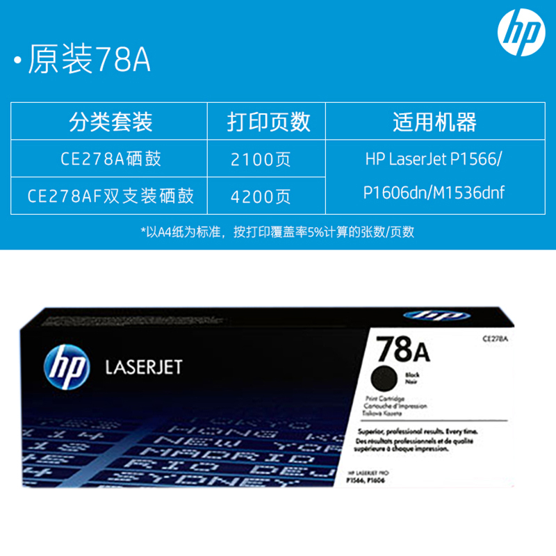 惠普(HP)CE278A 黑色硒鼓 78A(适用LaserJet Pro P1566 P1606dn M1536dnf)高清大图