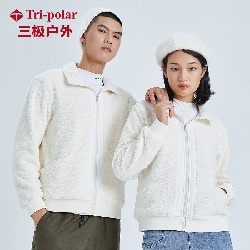 三极户外(Tripolar) TP8362 秋季新款户外服男女时尚防风保暖长绒休闲外套潮抓绒衣立领开衫