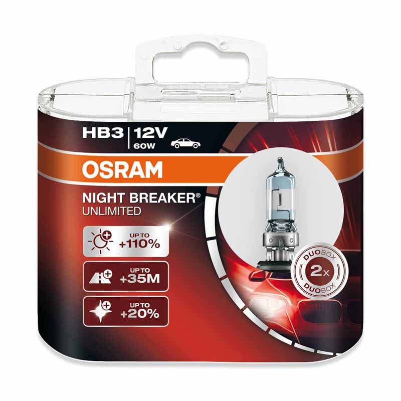 欧司朗OSRAM夜行者三代汽车大灯灯泡HB3(9005)近光灯远光灯雾灯卤素灯泡原车替换前大灯12V60W进口对装NBU