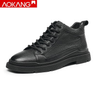 奥康男鞋高帮鞋马丁靴男士休闲鞋牛皮百搭鞋子男潮鞋牛皮靴子 黑色 41