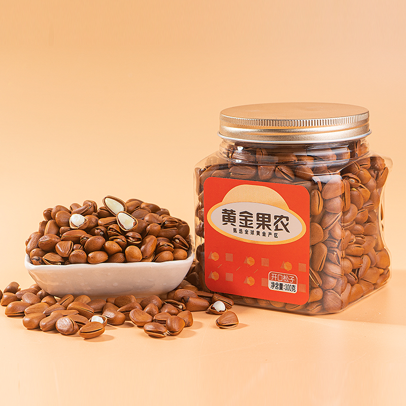 黄金果农开口松子300克罐装健康零食干果精选松子自然原香营养美味 原味 300g