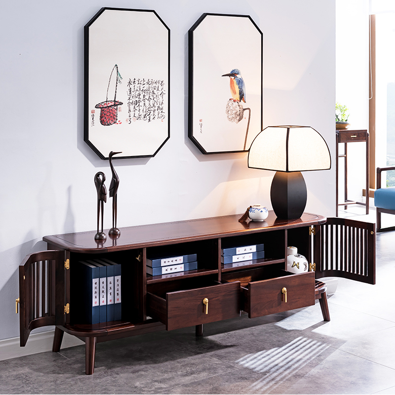 光明家具进口红斑马木全实木电视柜新中式客厅电视柜9091101168电视柜