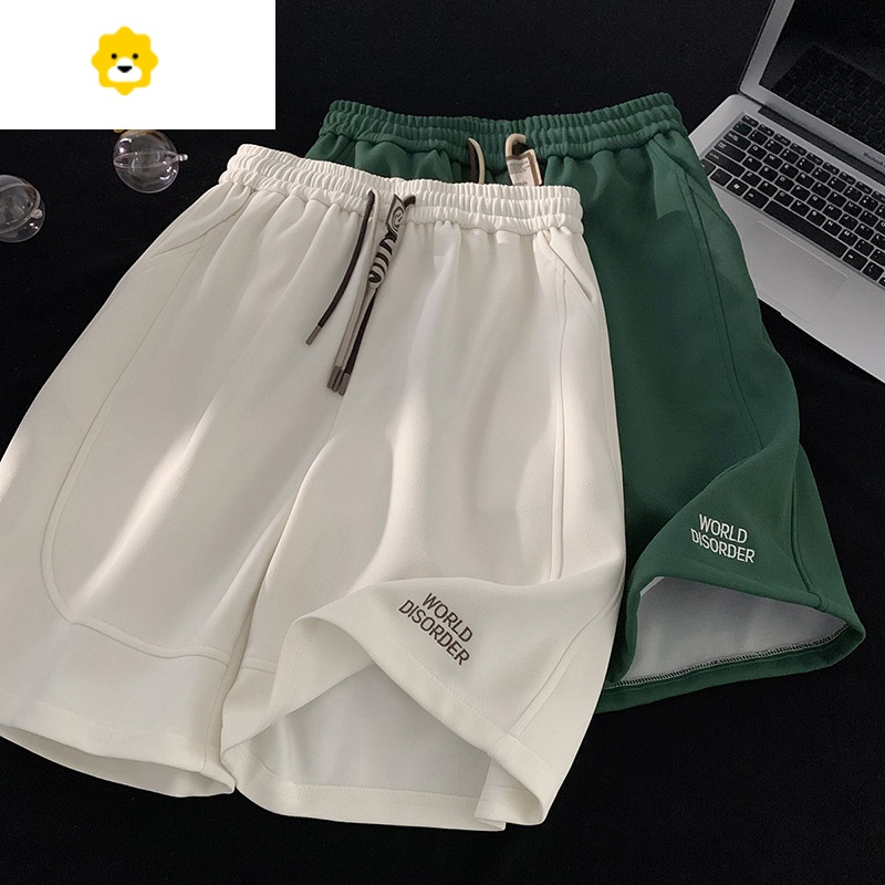 fish basket白色短裤男季2024新款宽松潮牌休闲运动复古潮流5五分裤子