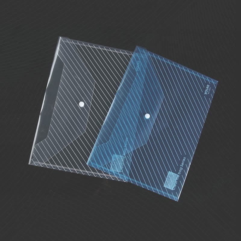 优拉透明文件袋5502 加厚按扣袋学生试卷收纳袋办公用品资料保护袋防水带标签商务款塑料档案袋透明蓝 10只装图片