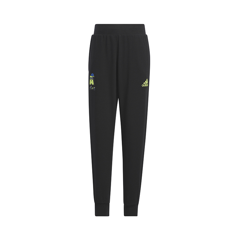 adidas 童装 卡通图案印花松紧腰束脚针织运动裤 男童女童 黑色 IN6543