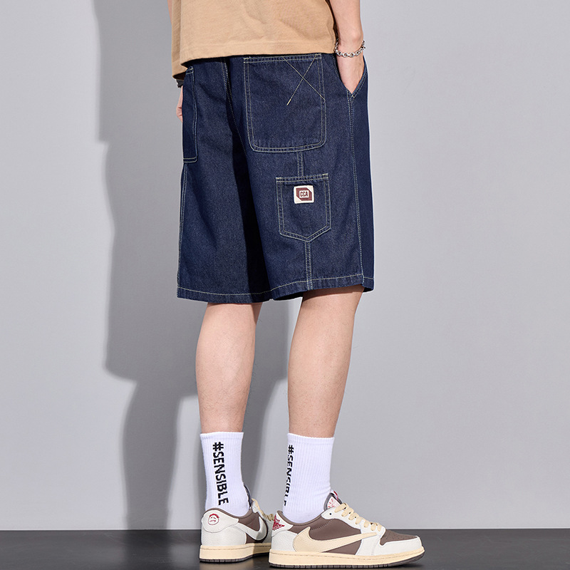 夏季新款宽松牛仔短裤男百搭松紧腰潮流休闲 工装运动 五分裤男生