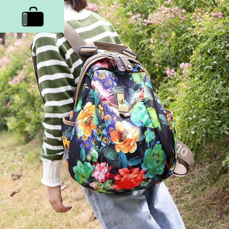 网红ins 2020新款双肩包女牛津布大容量旅行背包韩学生书包妈咪包NEW LAKE高清大图