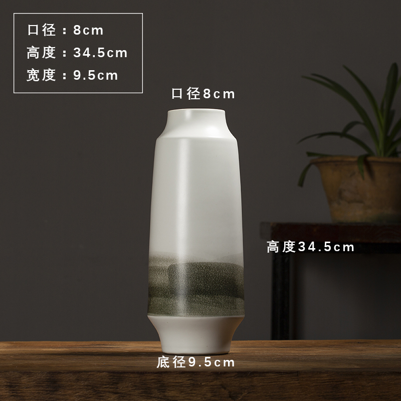 陶瓷花瓶新中式水墨画三件套装饰品现代客厅台面摆设简约插花摆件 三维工匠 小号+1红花