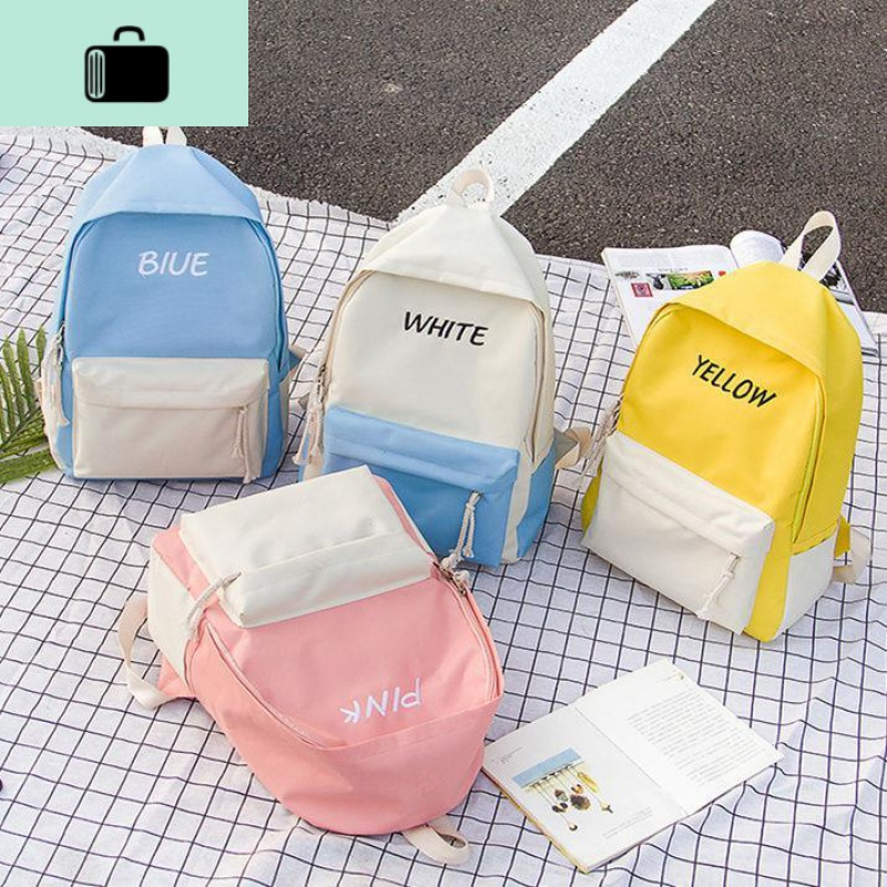 书包女原宿风小清新简约撞色帆布双肩包校园中学生韩版潮文艺背包NEW LAKE
