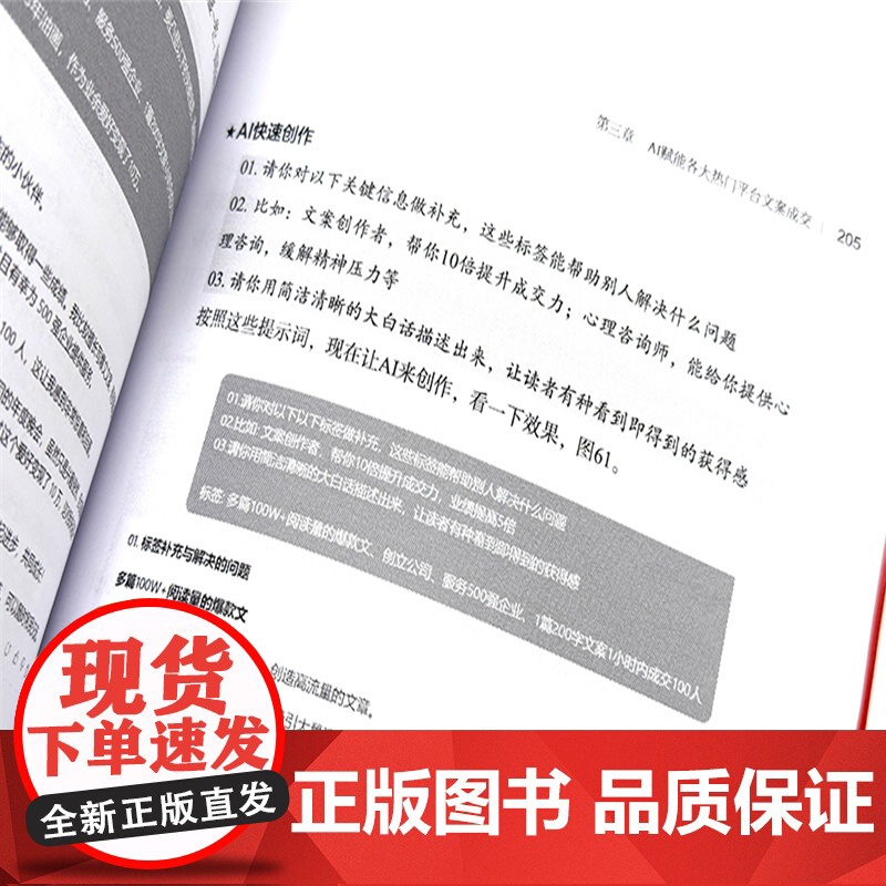 AI文案营销 打动人心的自媒体成交心法 AI文案变现指南 打造从零到百万流量的100个营销案例 DeepSeek技巧高清大图