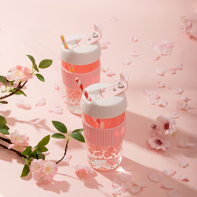 苏宁极物 吻吻鱼 樱花玻璃随手杯