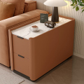 青木川 简约现代实木沙发边柜侧边柜轻奢岩板边几客厅家用角几简约现代茶水柜收纳储物柜夹缝柜超窄柜小茶桌角几 暮光橙 宽40x深80x高55厘米
