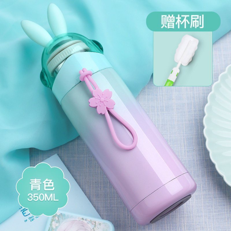 美帮汇保温杯女学生便携韩版茶杯清新超萌水杯儿童少女简约杯子 粉色高清大图