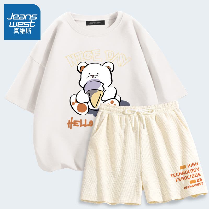 真维斯运动套装女装休闲宽松2022新款夏季韩版潮流短袖短裤两件套图片