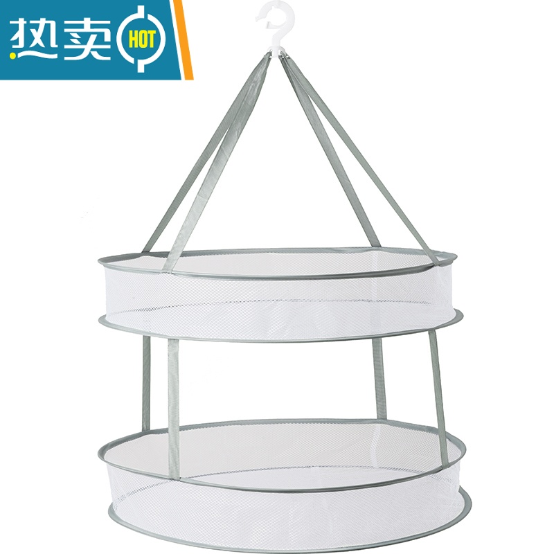 敬平双层可折叠晾衣篮平铺网兜晾晒网防变形平铺袜子专用家用晒衣器 小号双层[直径52CM]晒衣篮高清大图