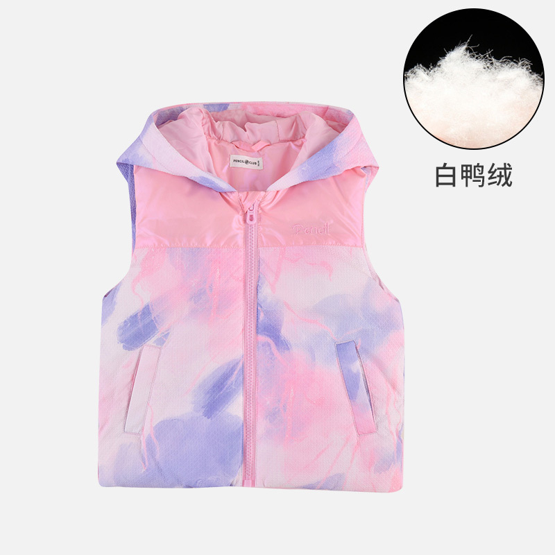 铅笔俱乐部2024秋冬新品女小童羽绒背心宝宝保暖马夹儿童带帽上衣 100cm 粉紫