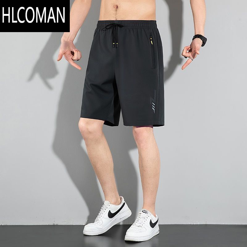 HLCOMAN男士夏季速干裤休闲五分裤冰丝高弹力短裤男肥佬裤加大码运动中裤高清大图