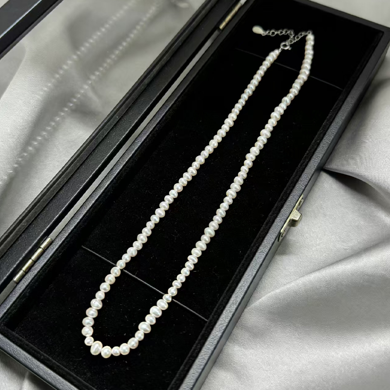 北京黄金 4mm 天然淡水珍珠项链 小众设计感米粒珠锁骨链 简约气质颈链女高清大图