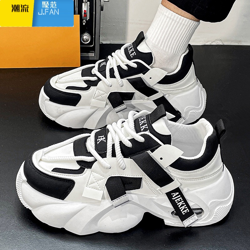 聚范欧洲站男鞋夏季透气潮牌高级感运动休闲厚底增高气垫小白老爹潮鞋高清大图