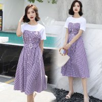 格子连衣裙女夏女士新品韩版遮肉显瘦a字裙收腰清新显年轻长裙子