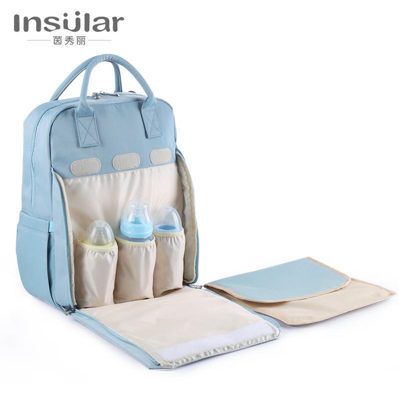 茵秀丽(insular) 时尚双肩背包防水多功能大容量妈咪包奶瓶保温背奶包外出背包