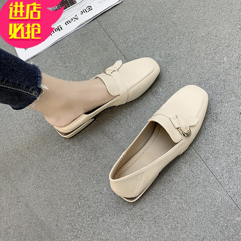 金三志小皮鞋女2021新款面试文艺通勤低帮法式设计感方头黑色职业工作鞋休闲鞋