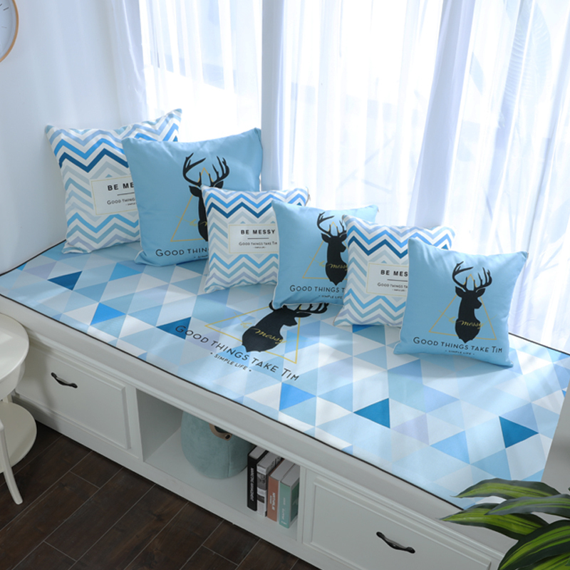 BONJEAN高密度海绵北欧飘窗垫窗台垫定做印花风沙发垫阳台榻榻米垫 鹿蓝15cm飘窗垫