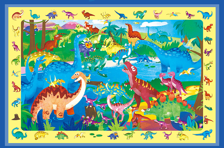 恐龙时代地板拼图2 [正版] 恐龙地板拼图纸质48片3-6岁儿童趣味认知恐龙世界拼图宝宝平图拼装玩具书儿童专注力全脑开发高清大图