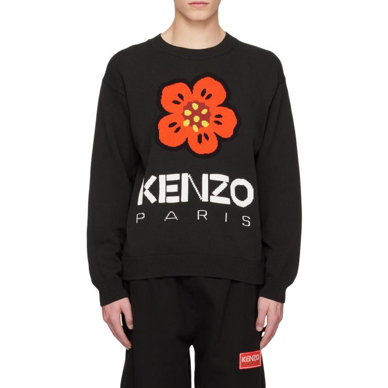 高田贤三(Kenzo)运动风格圆领针织毛衣男套头上衣棉质休闲嵌花设高清大图