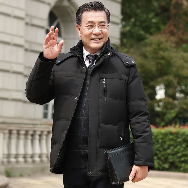 中老年羽绒服男冬季新款加厚长款过膝老人冬装外套中年连帽爸爸装莎丞