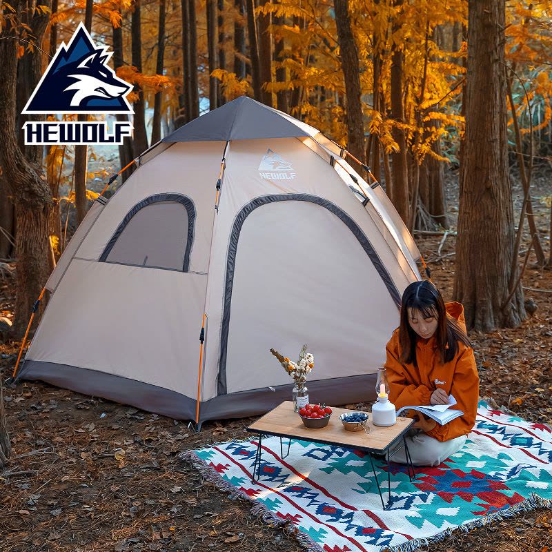 公狼户外野营全自动速开帐篷六角公园休闲帐篷多人夏季沙滩遮阳露营帐Z2187图片