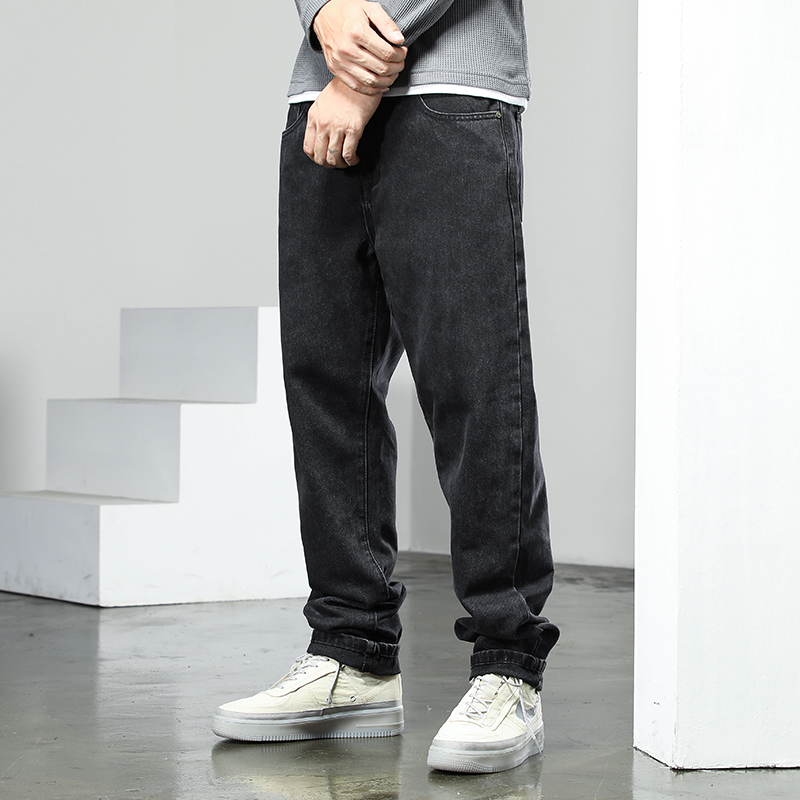 金盾(kin don)冬季牛仔裤男士弹力松紧腰哈伦裤宽松休闲秋冬直筒裤子