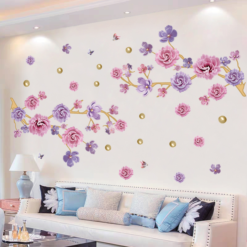 3d立体闪电客墙贴画仿真花朵客厅电视背景墙面装饰贴纸墙纸自粘卧室