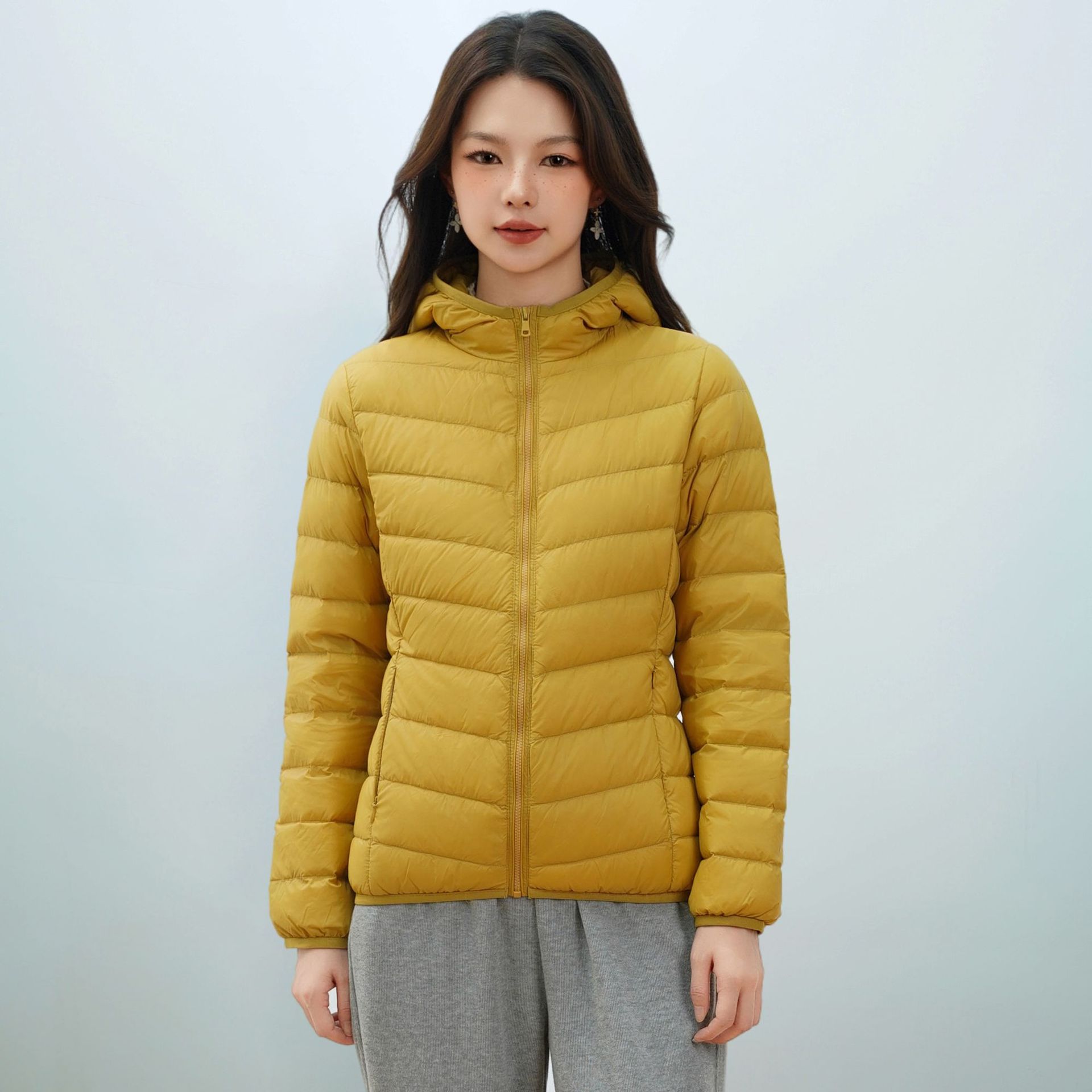 女装秋冬新款新国标90绒轻薄羽绒服女款女式带帽简约外套 黄色 3XL