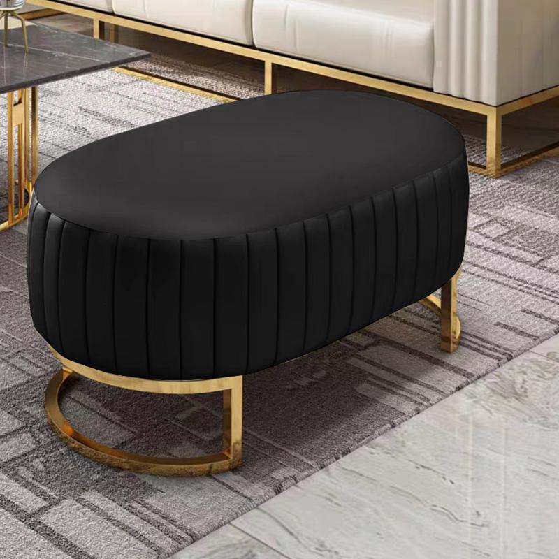 森美人五金后现代轻奢客厅沙发边凳换鞋凳不锈钢搁脚凳卧室床尾脚踏 黑色座面纤维真皮90CM 默认尺寸