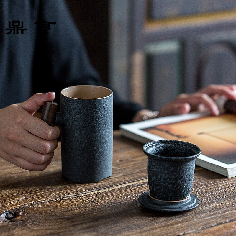 鼎亨陶瓷茶杯过滤内胆带盖办公室泡茶杯茶水分离家用个人杯马克杯