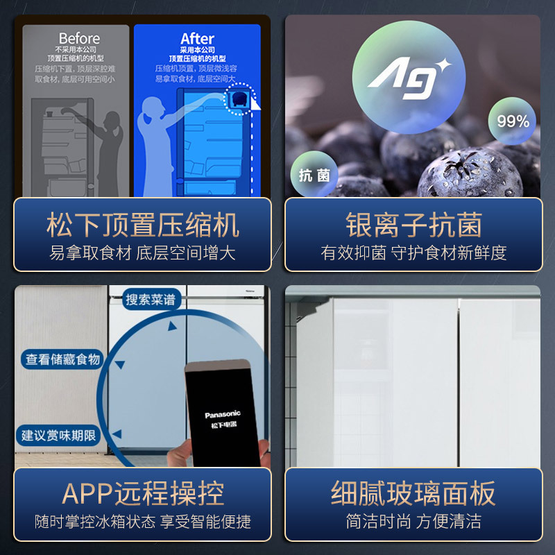 松下(Panasonic) NR-D521CX-W 510升大容量变频风冷 智控WIFI 白色玻璃面板十字门展示柜高清大图