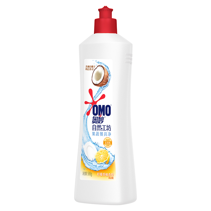 奥妙(OMO) 自然工坊 果蔬餐具净 洗洁精 柠檬香柚香型500g (新老包装随机发货)[联合利华]