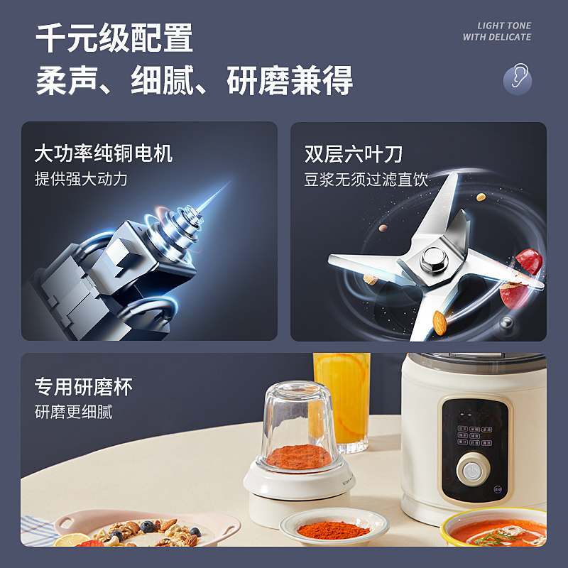 德国蓝宝柔音破壁机家用全自动多功能豆浆机辅食机料理机BP-PB03-BAI高清大图