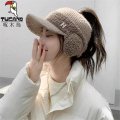 啄木鸟帽子女秋冬毛线帽加厚保暖户外骑车护耳女士空顶棒球帽冬士