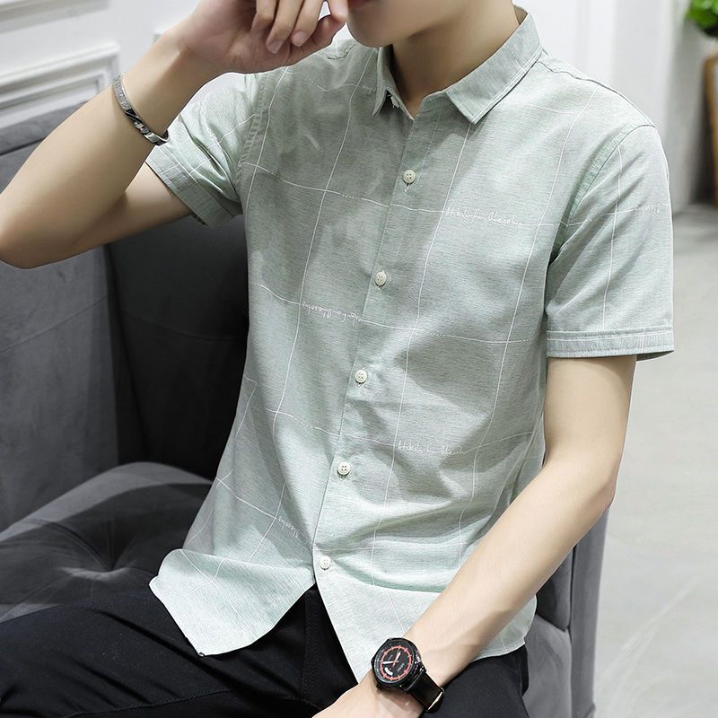 梵克公牛短袖衬衫男2020夏季新款韩版修身男士休闲衬衣常规免烫流男装