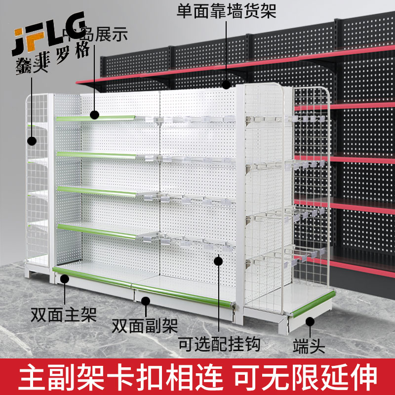 金菲罗格超市货架展示架子双面中岛置物架 单面副架90*40*135高清大图