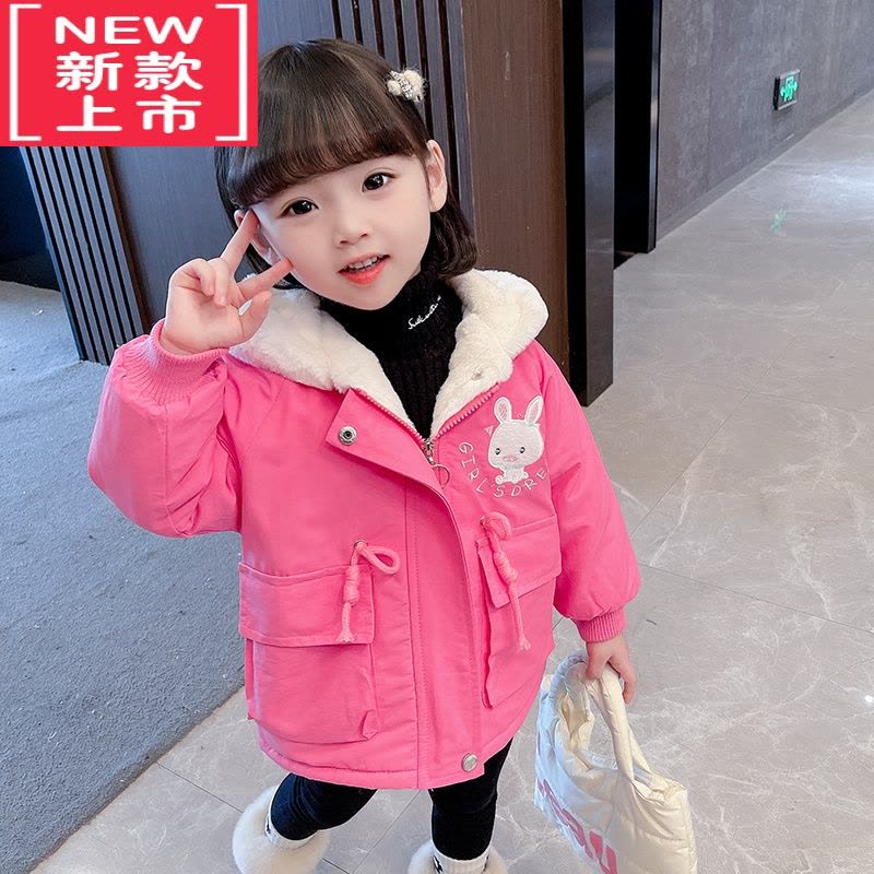 可莉允女童冬装棉服2022新款小童儿童装棉衣女宝宝加绒棉袄秋冬连帽外套图片