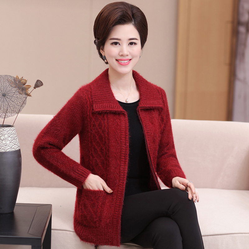 中老年装妈妈加厚毛衣女针织衫老年人保暖毛线衣中年开衫外套毛衣